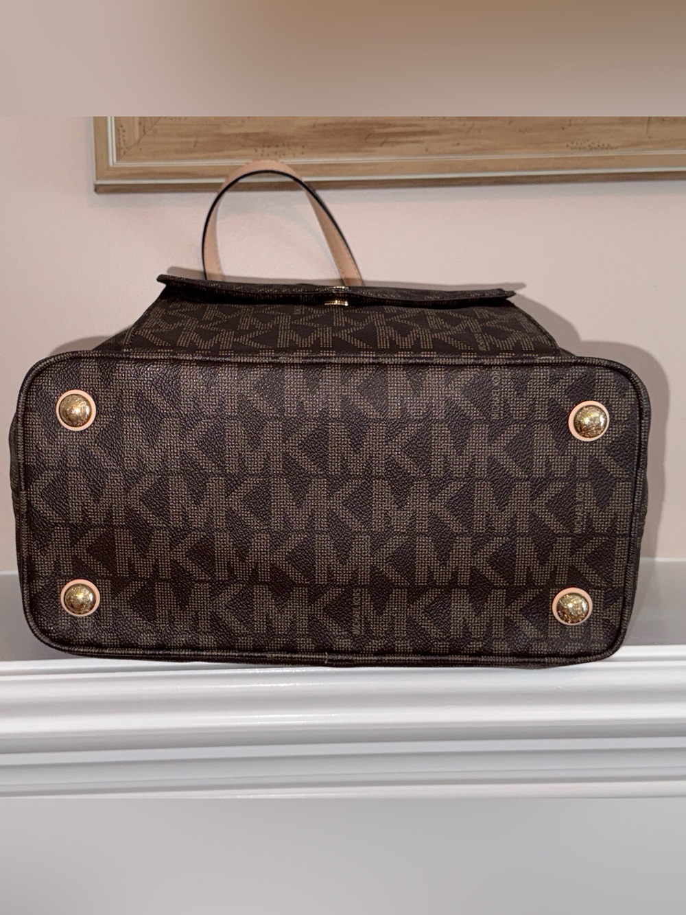 Michael Kors Brown Monogram Pebbles leather Jet Set Logo Large Pocket Tote Bag - Picture 5 of 9